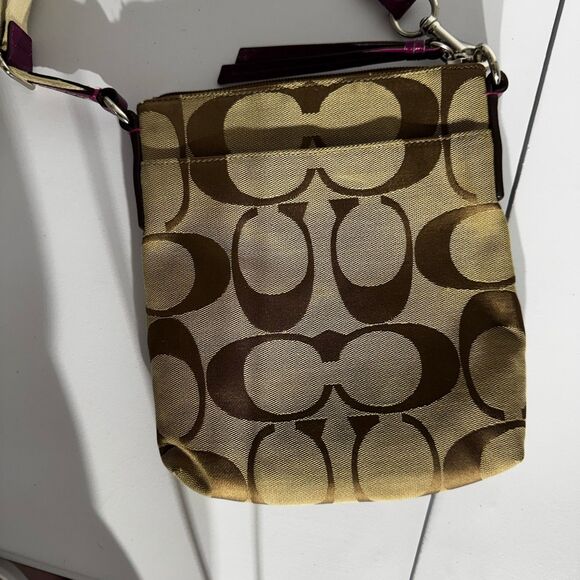 Coach Signature Stripe Shoulder Bag Crossbody Swingpack Berry - Picture 6 of 12